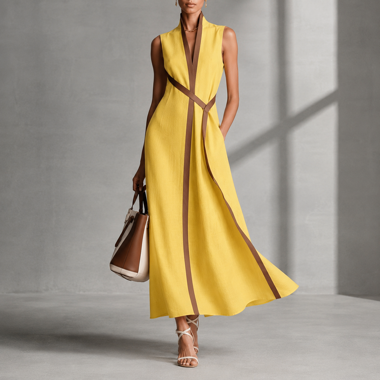 Modina Contrast Trim Wrap Dress