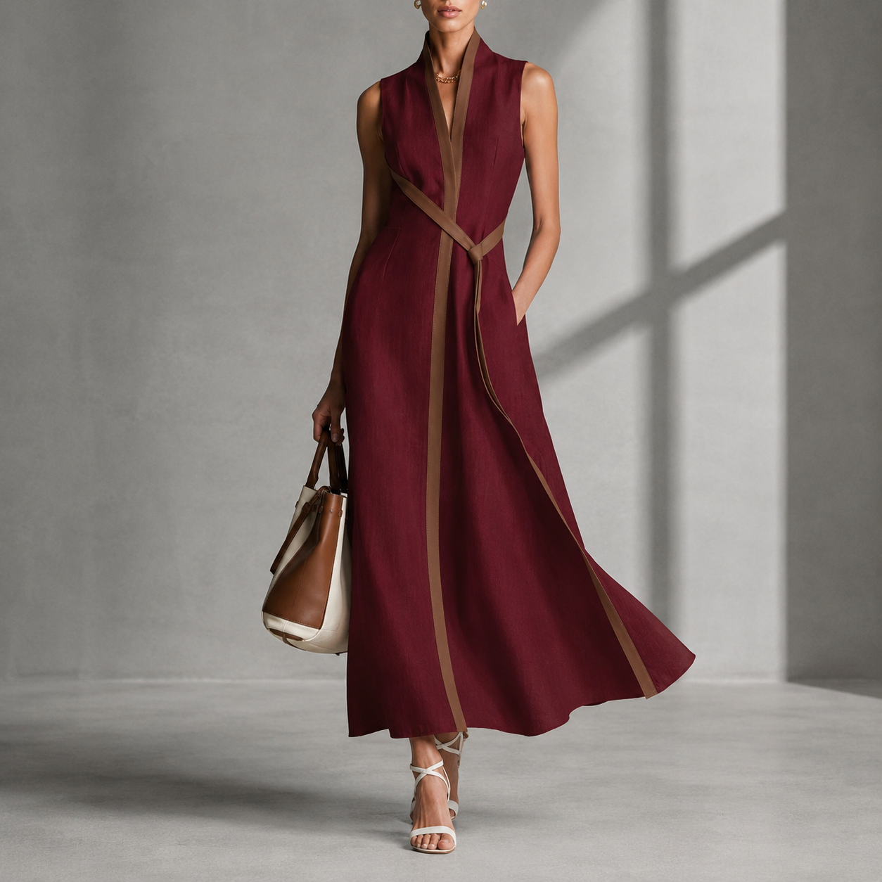 Modina Contrast Trim Wrap Dress