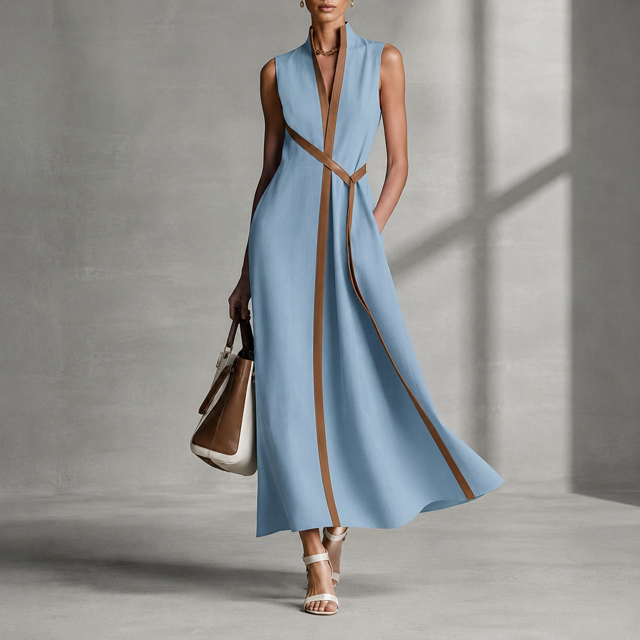 Modina Contrast Trim Wrap Dress